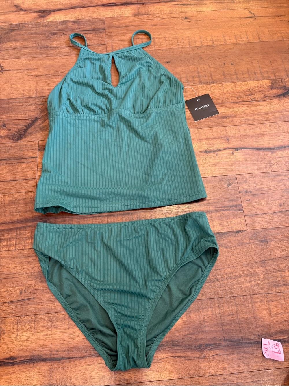 Ellen Tracey Swimsuit Set Tankini Top Sage Green Size 12 NWT